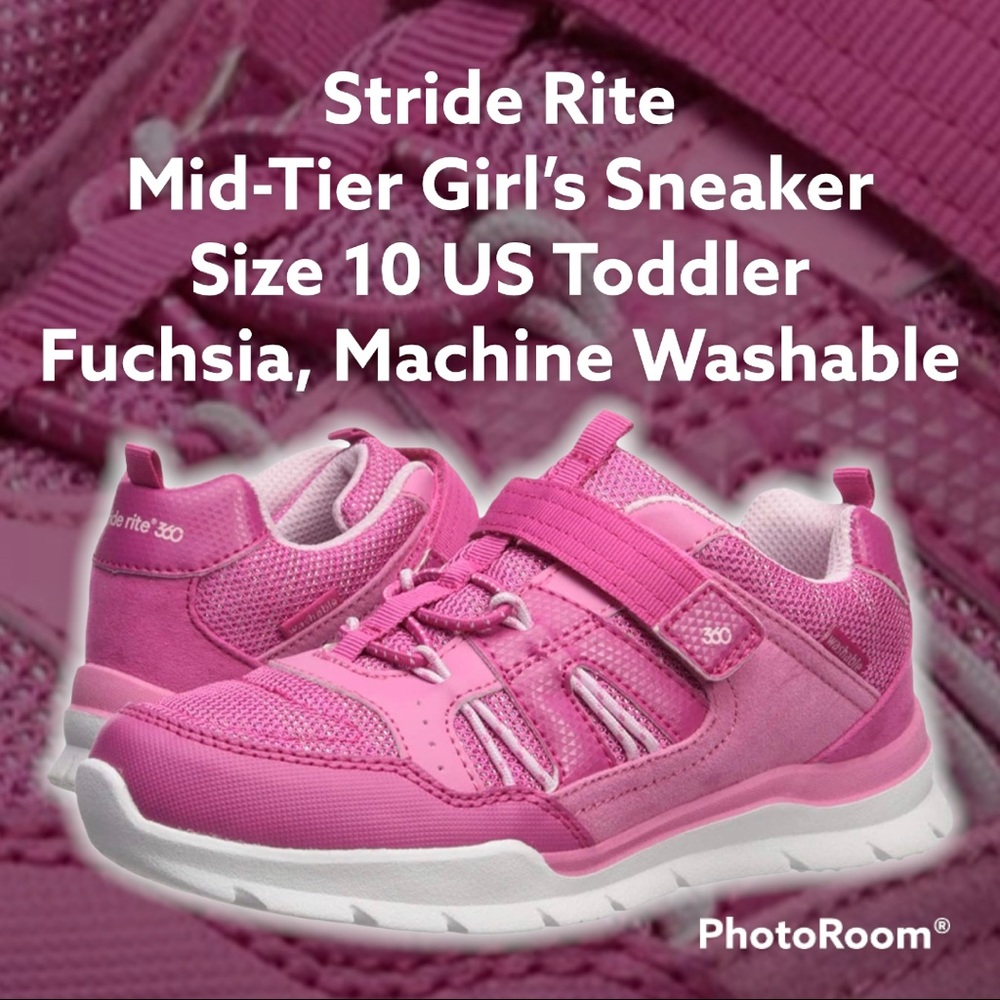 stride rite mid tier girl’s size 10 toddler fuchsia  machine washable